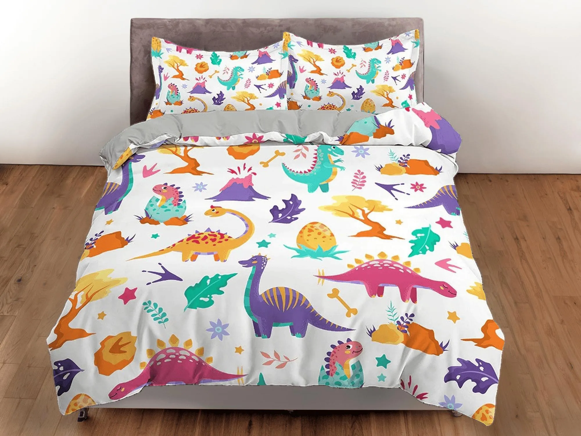 Colorful Cute Dinosaurs Bedding, Duvet Cover Set & Pillowcase, Zipper Bedding, Dorm Bedding, Teens Adult Duvet King Queen Full Twin Single