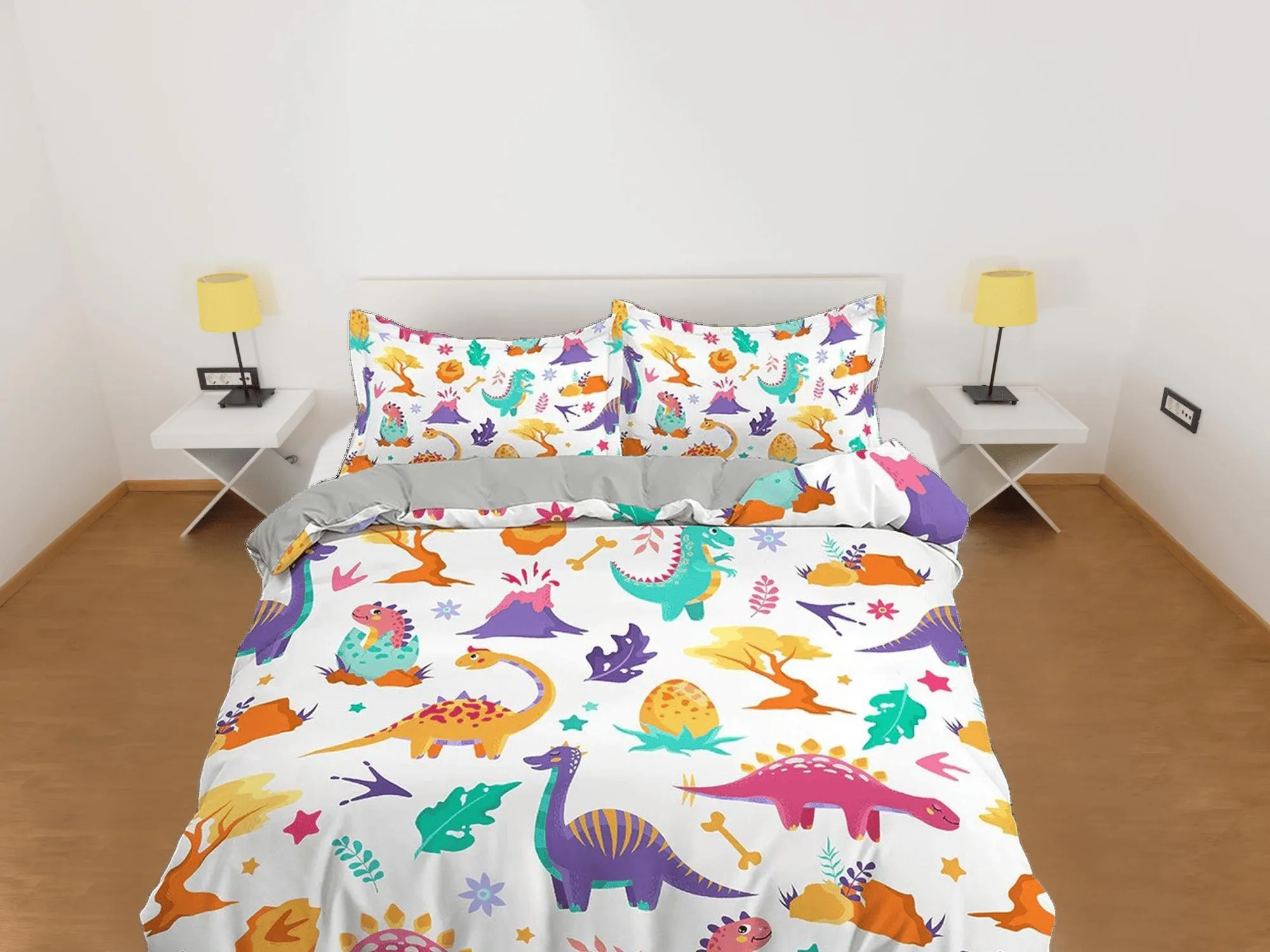 Colorful Cute Dinosaurs Bedding, Duvet Cover Set & Pillowcase, Zipper Bedding, Dorm Bedding, Teens Adult Duvet King Queen Full Twin Single