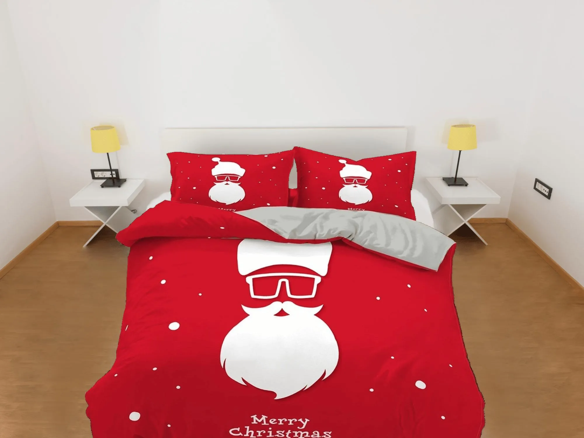 Cool Santa Claus specs Christmas bedding, pillowcase holiday gift duvet cover king queen twin toddler bedding baby Christmas farmhouse decor