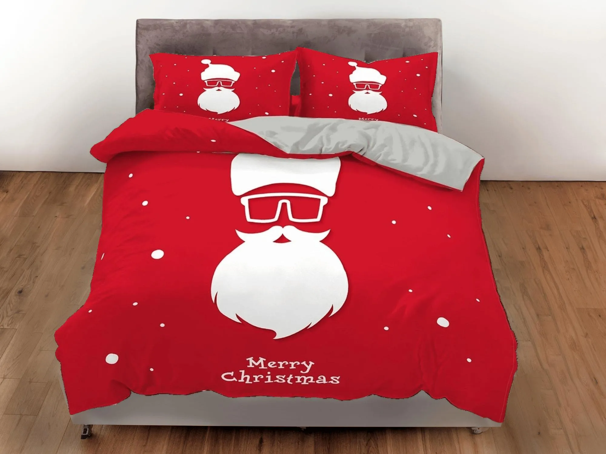 Cool Santa Claus specs Christmas bedding, pillowcase holiday gift duvet cover king queen twin toddler bedding baby Christmas farmhouse decor