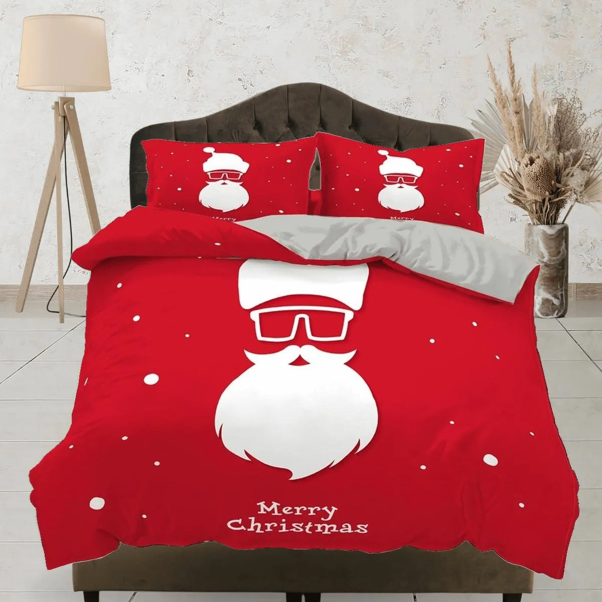 Cool Santa Claus specs Christmas bedding, pillowcase holiday gift duvet cover king queen twin toddler bedding baby Christmas farmhouse decor