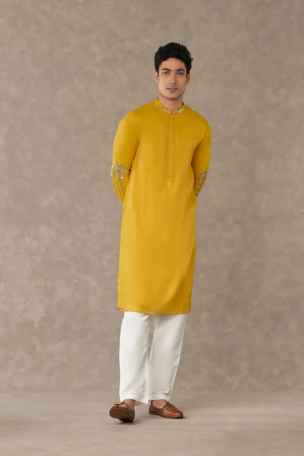 Corn Yellow Shajara Kurta Sets