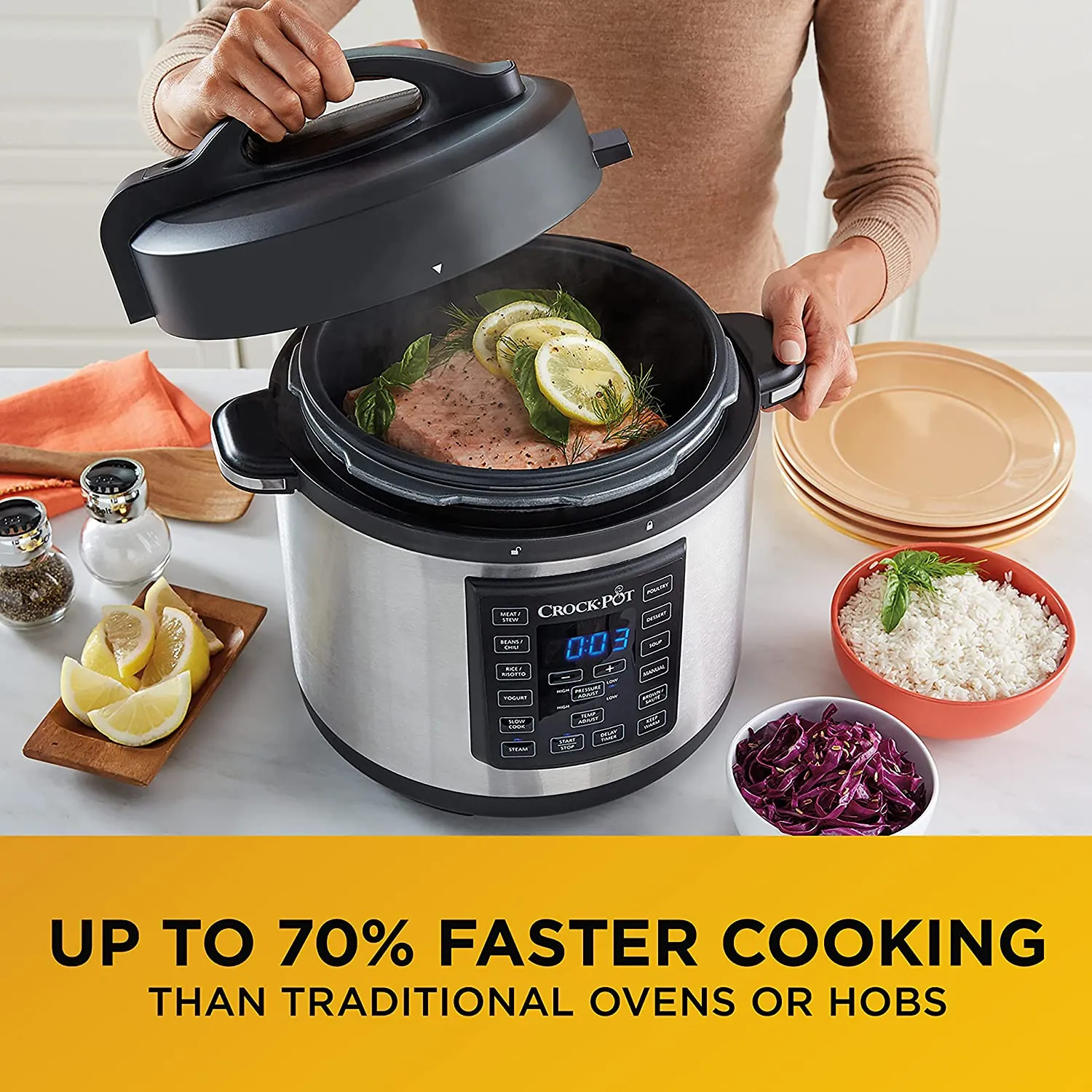 Crock-Pot Express Crock Multi-Cooker Slow Cooker Sauté, Pressure Cooker Rice Cooker & Food Steamer CPE200