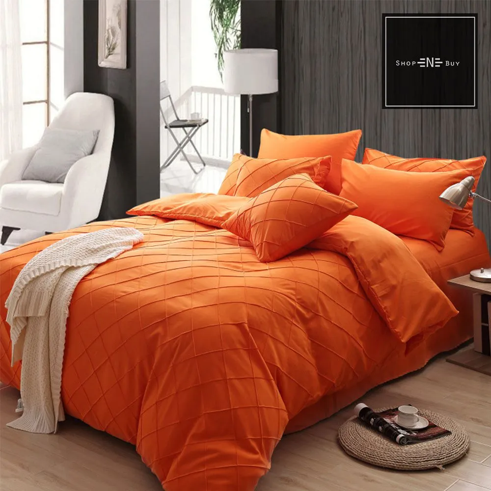 Cross Pleated Duvet Set Orange