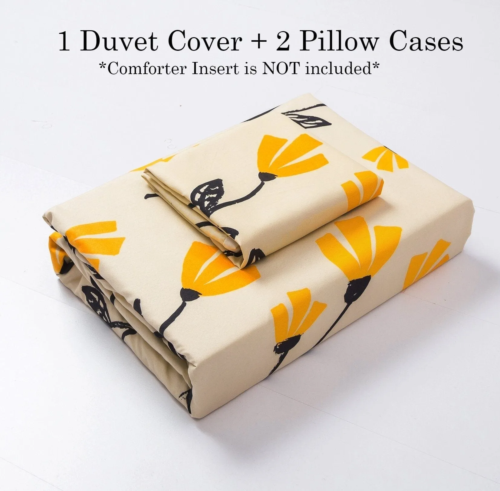 DaDa Bedding Yellow Fleur Floral Golden Orange Ivory Duvet Cover Set w/ Pillow Cases (18112)