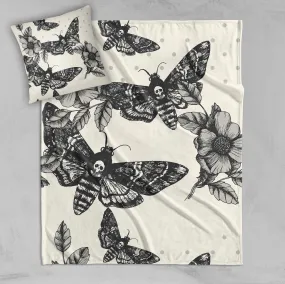 Death Moth and Flower CREAM Decorative Throw and Pillow Cover Set