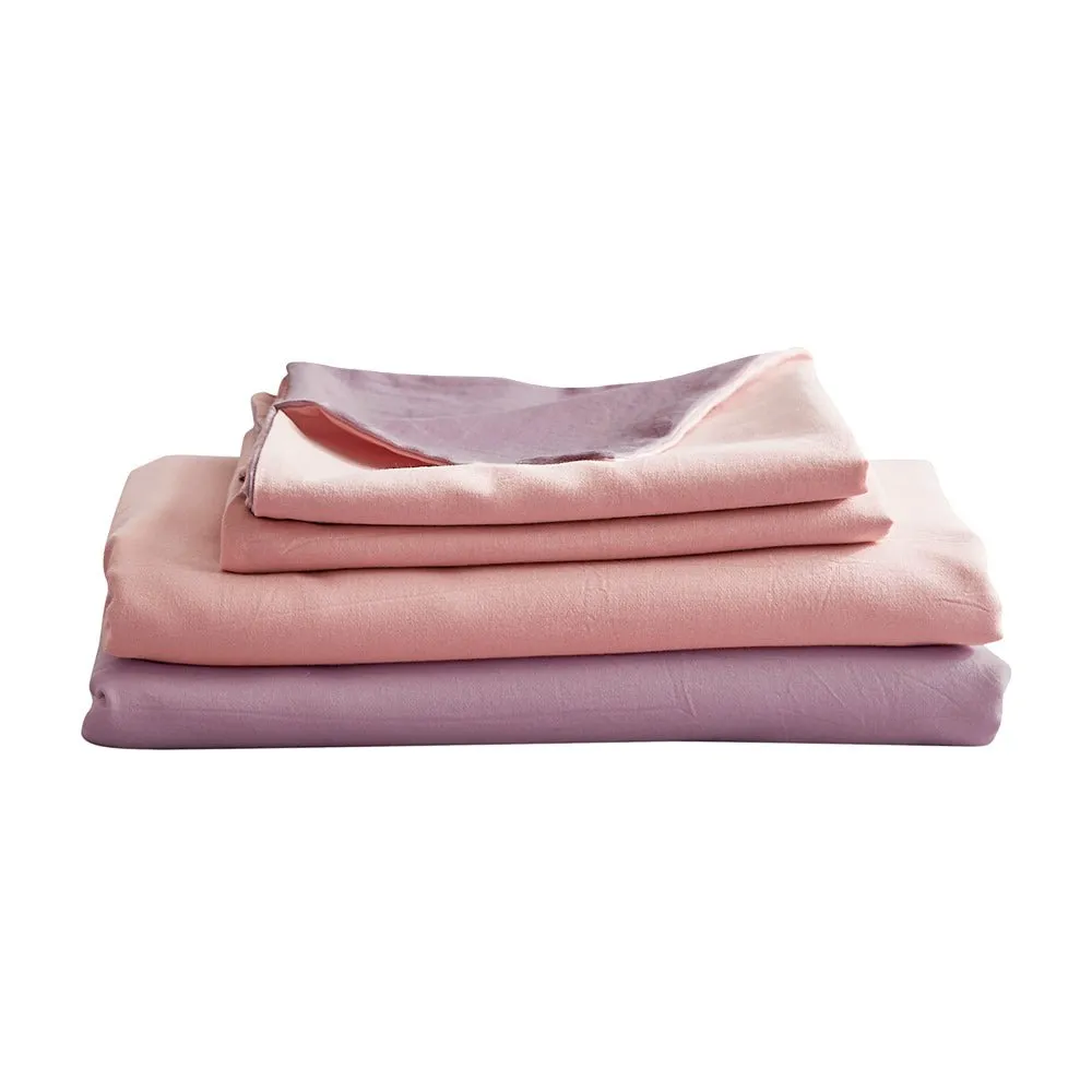 Deluxe Washed Cotton Sheet Set Pink Purple Double