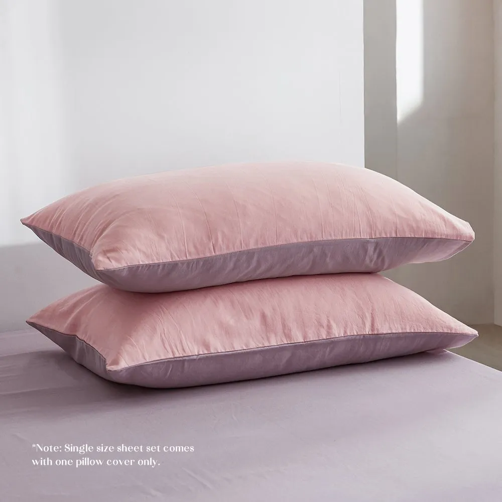 Deluxe Washed Cotton Sheet Set Pink Purple Double