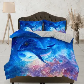 dolphin bedding duvet cover, ocean blush decor bottle nose dolphin bedding set full king queen twin, college dorm bedding gift