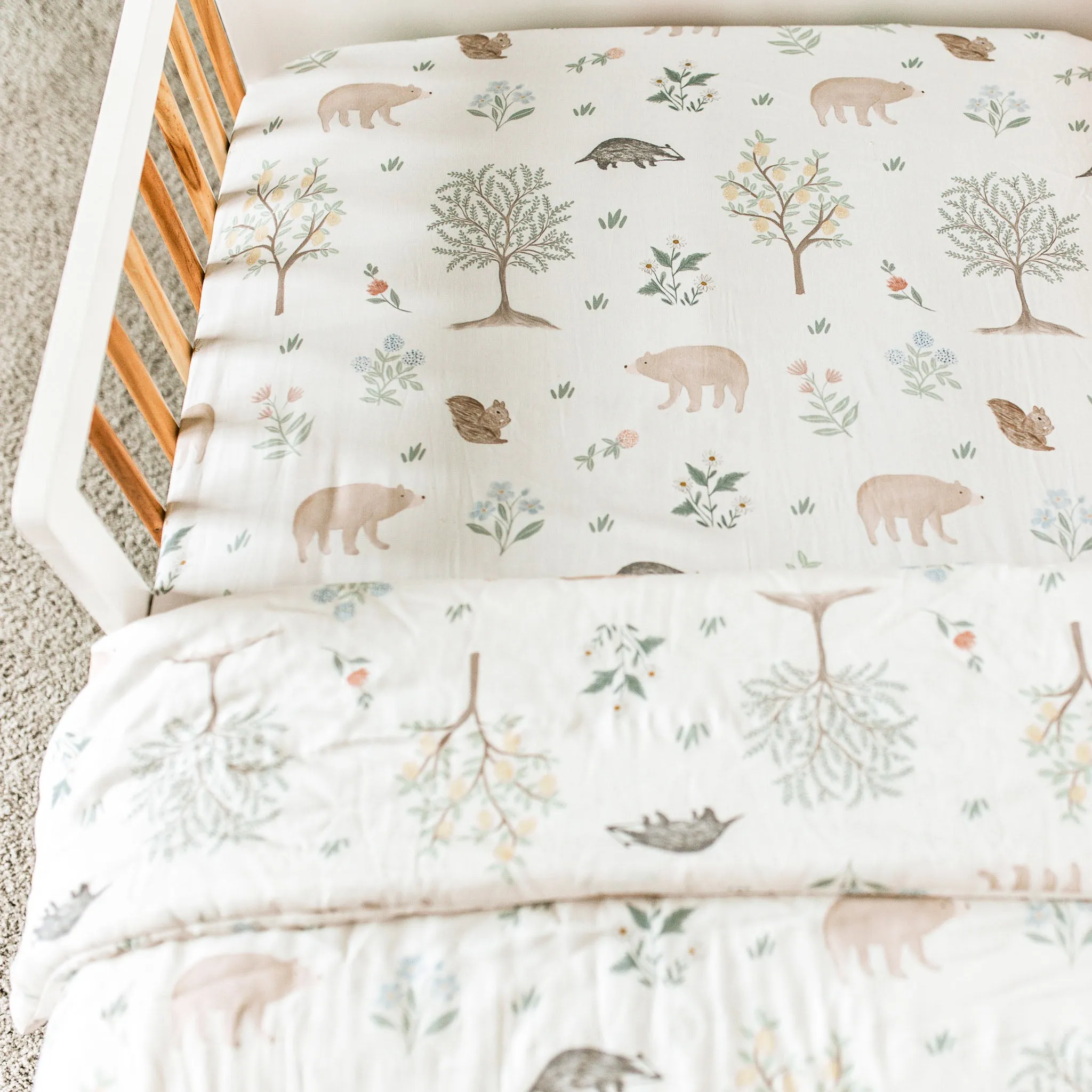 Duvet   Fitted Crib Sheet Set - Woodland Citrus