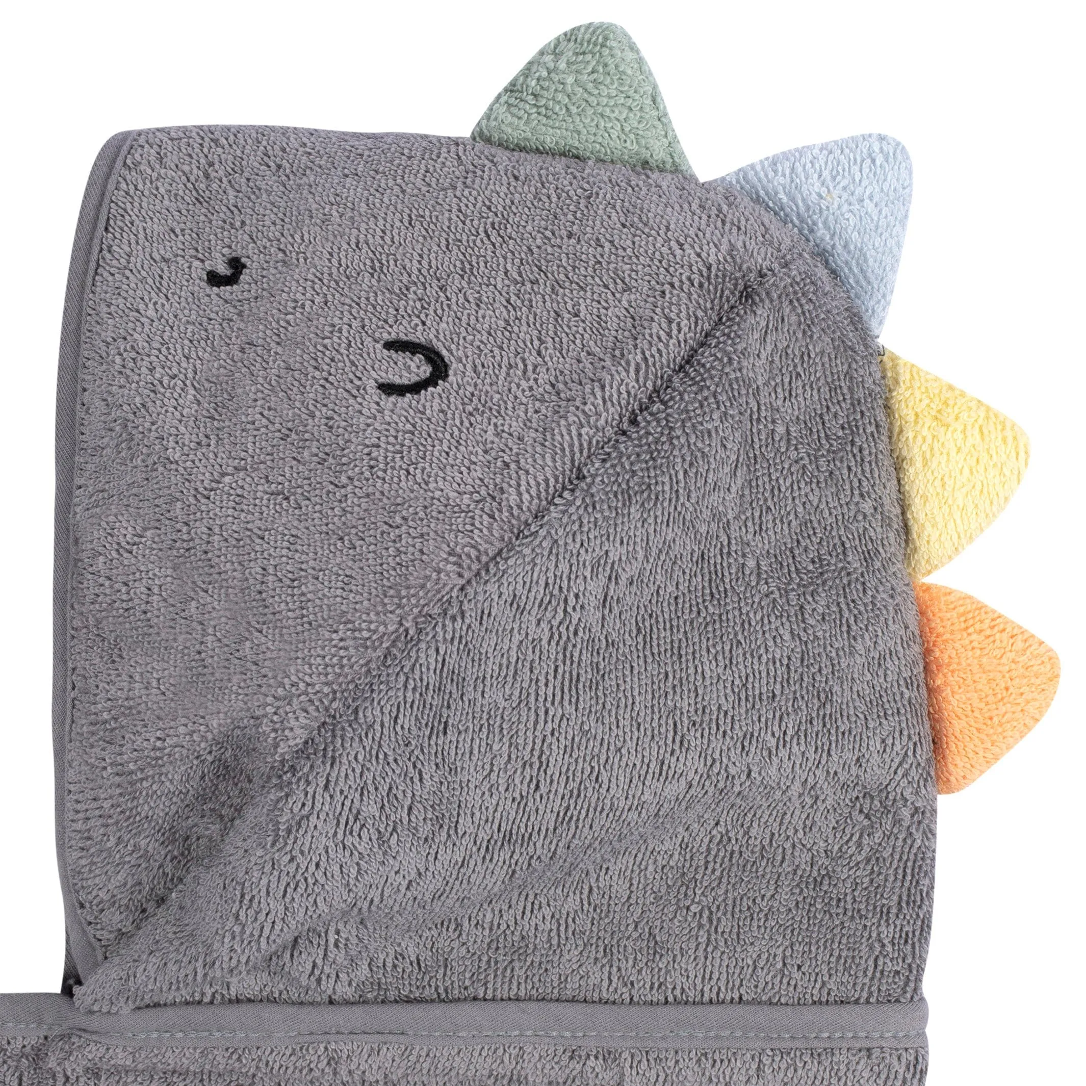 Embroidered 4-Piece Baby Boys Charcoal Dino Towel & Washcloths Set