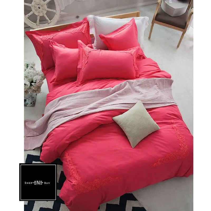 Embroidered Duvet 8 Pieces -Red