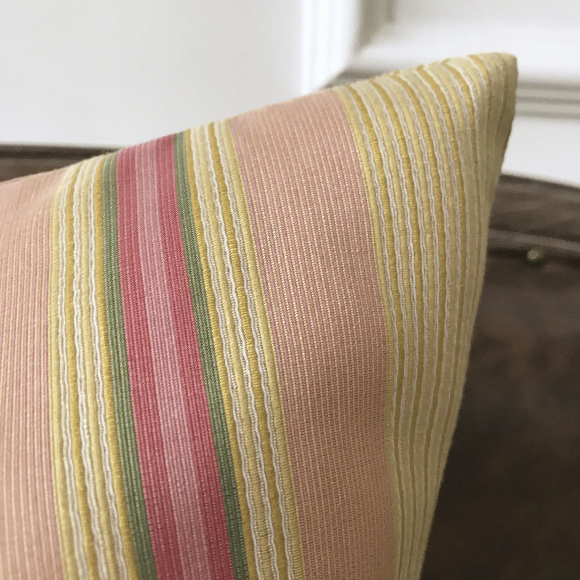 English Pastel Pink and Green Stripe Throw Pillow Cover 22x22