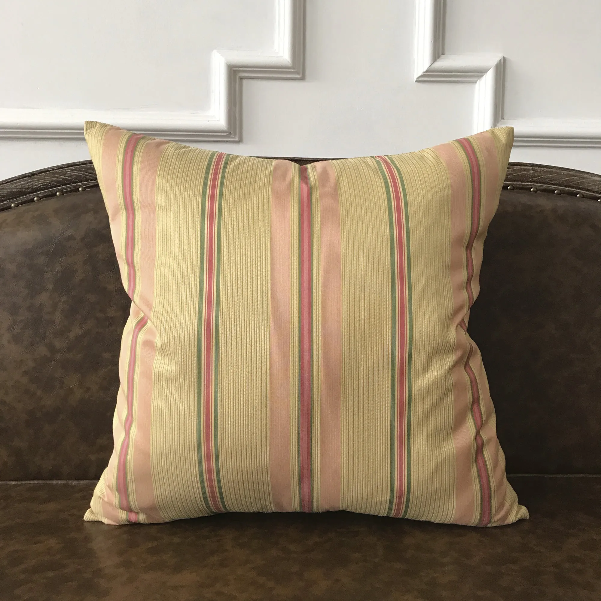 English Pastel Pink and Green Stripe Throw Pillow Cover 22x22