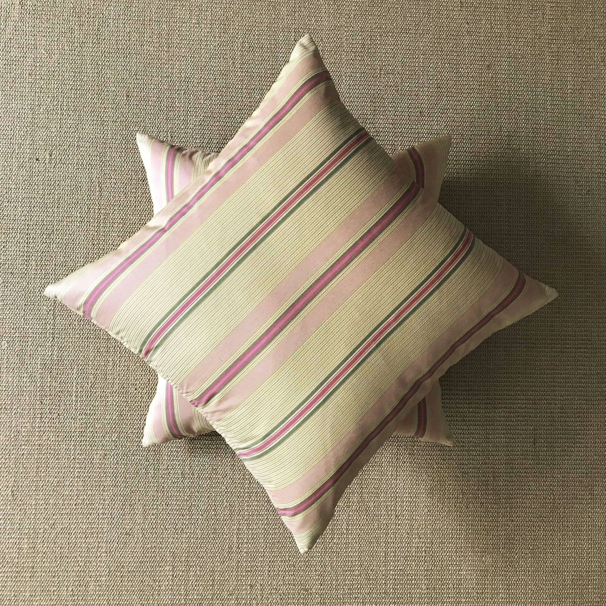 English Pastel Pink and Green Stripe Throw Pillow Cover 22x22