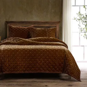 Faux Silk Velvet Quilt Set (Copper)