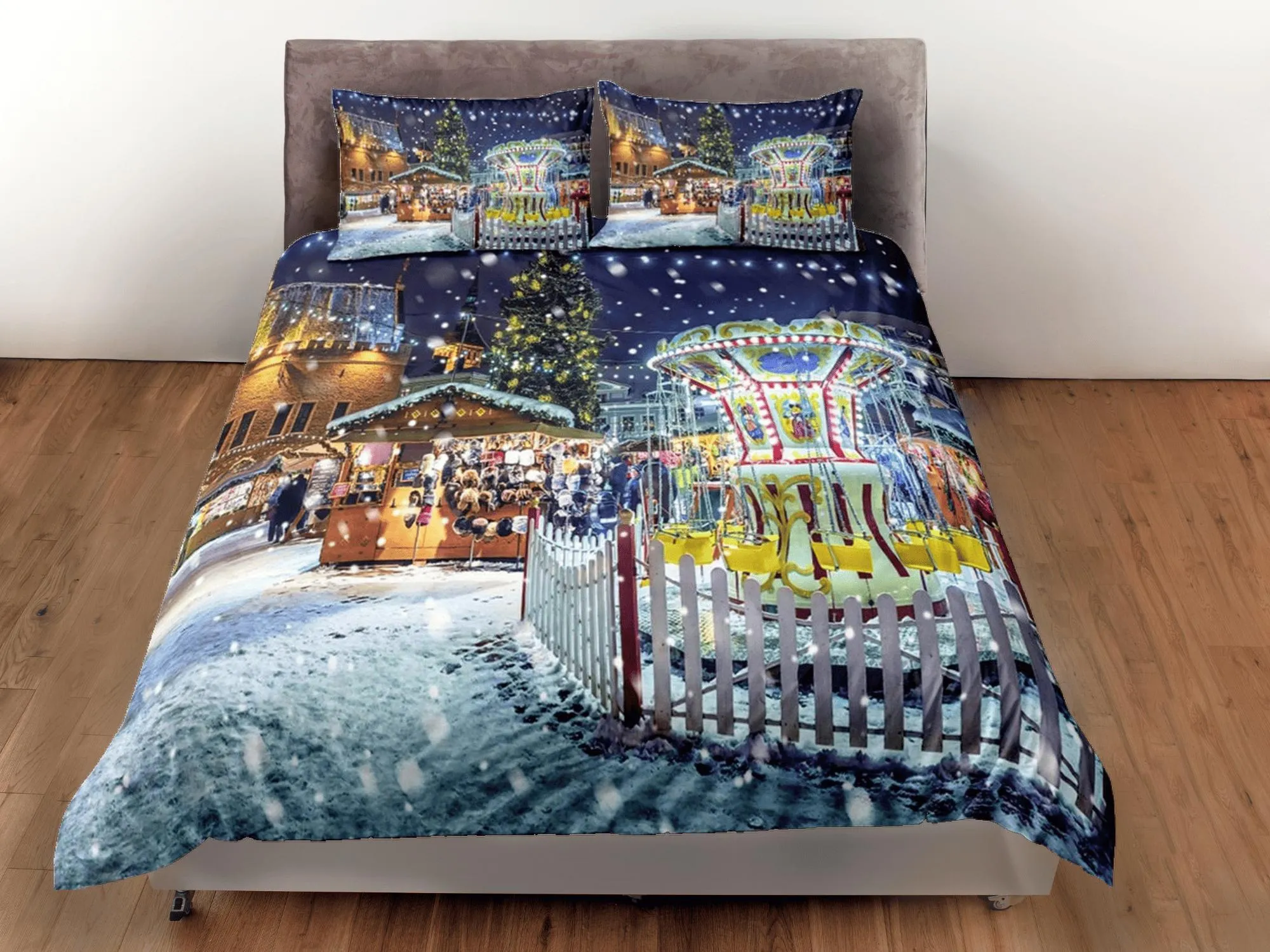 Festive Christmas scenery bedding & pillowcase holiday gift duvet cover king queen full twin toddler bedding baby Christmas farmhouse decor