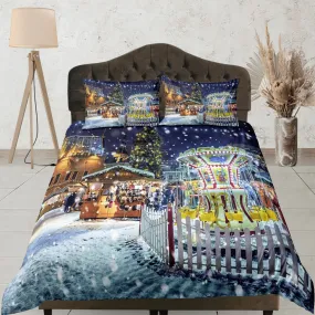 Festive Christmas scenery bedding & pillowcase holiday gift duvet cover king queen full twin toddler bedding baby Christmas farmhouse decor