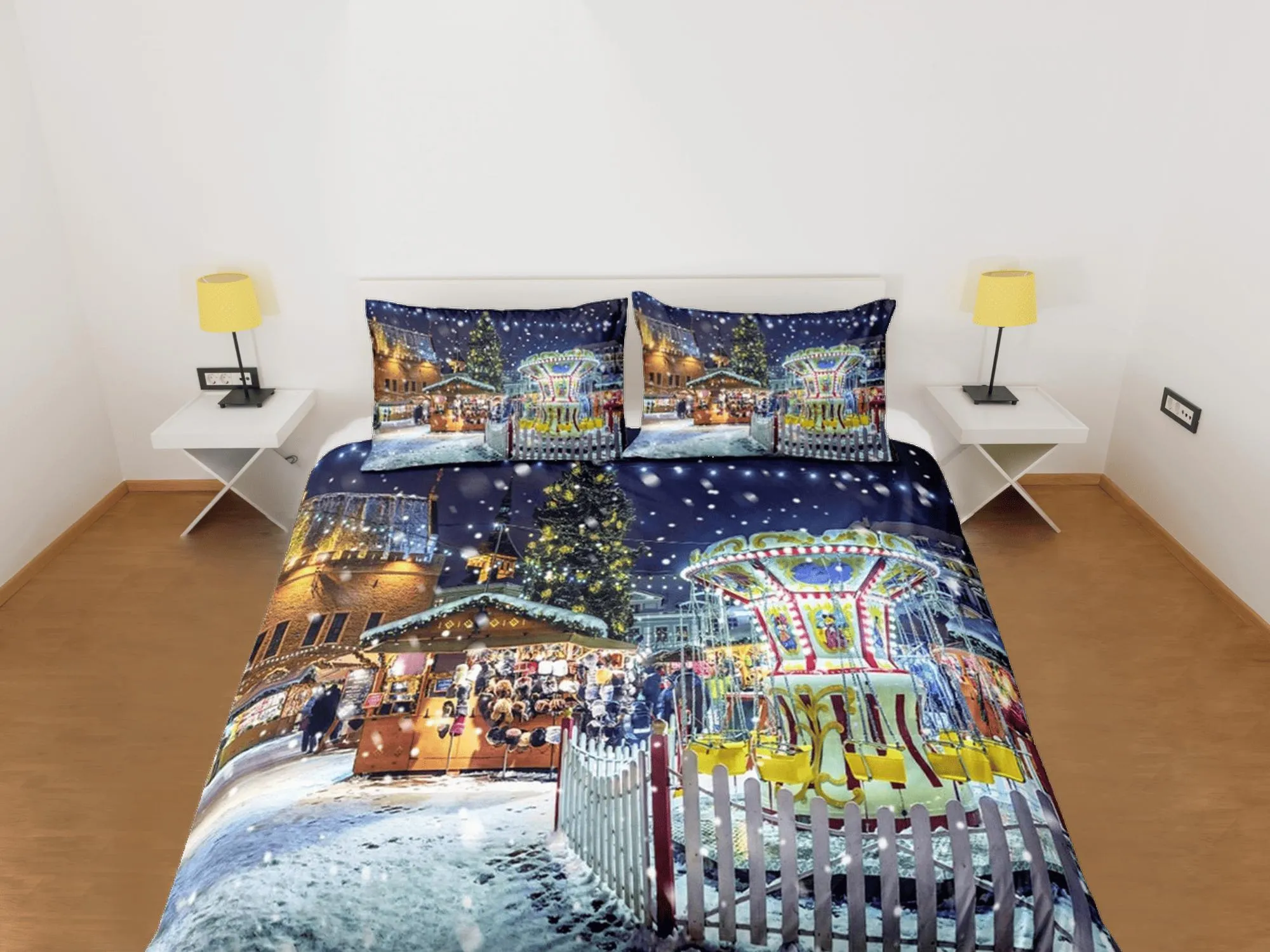 Festive Christmas scenery bedding & pillowcase holiday gift duvet cover king queen full twin toddler bedding baby Christmas farmhouse decor