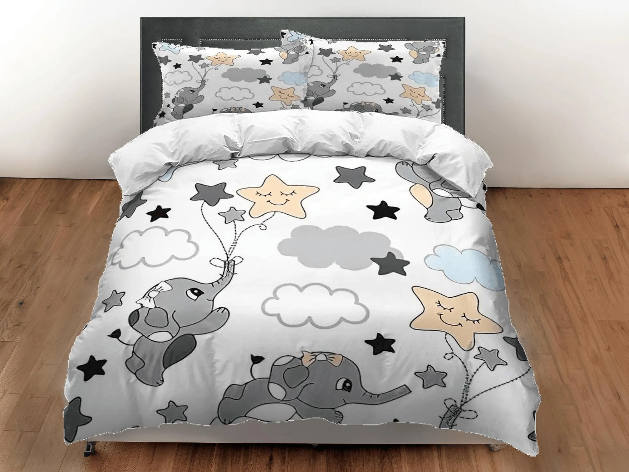 Flying elephant reaching the stars bedding cute duvet cover set, kids bedding full, nursery bed decor, elephant baby shower, toddler bedding