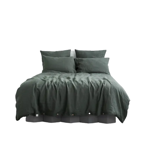 Forest Green Linen Duvet Cover Set