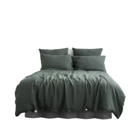 Forest Green Linen Duvet Cover Set