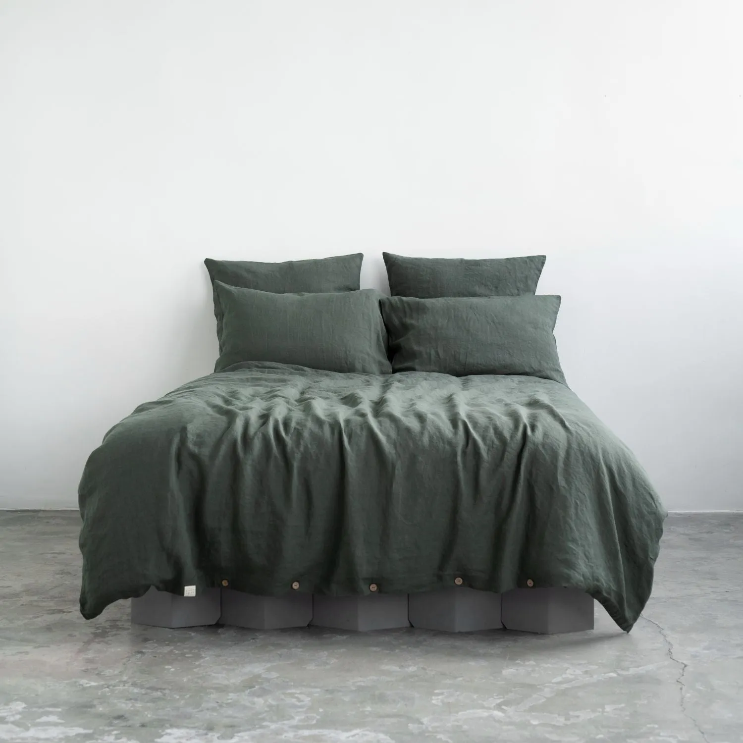 Forest Green Linen Duvet Cover Set