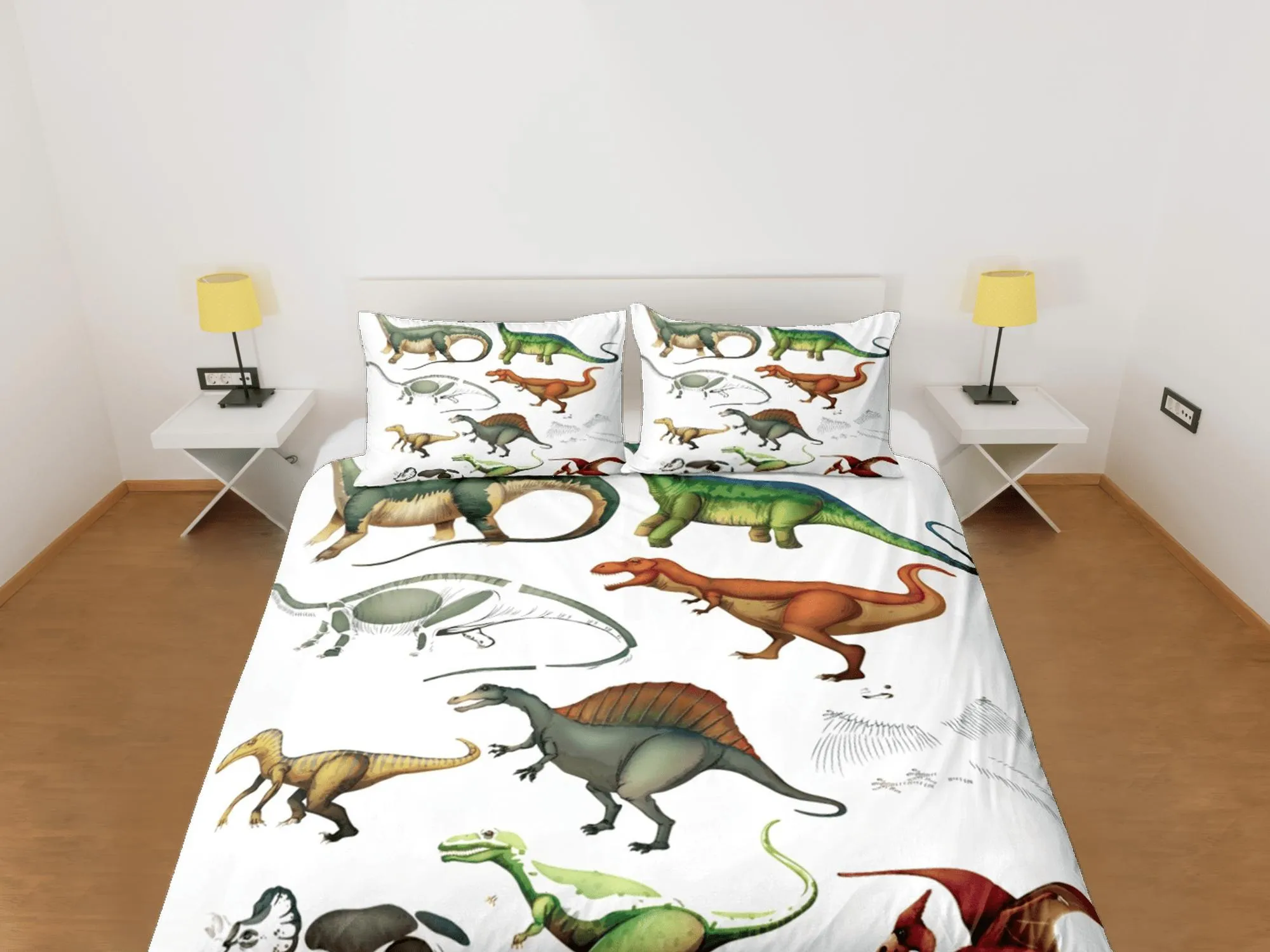 Fossil dinosaur bedding, kids bedding full, cute duvet cover set, dinosaur nursery bed decor, colorful bedding, baby dinosaur, toddler