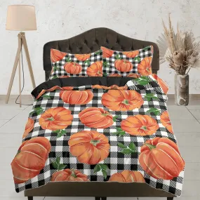 Gingham plaid pumpkin halloween full size bedding & pillowcase, check duvet cover set dorm bedding, nursery toddler bedding, halloween gift