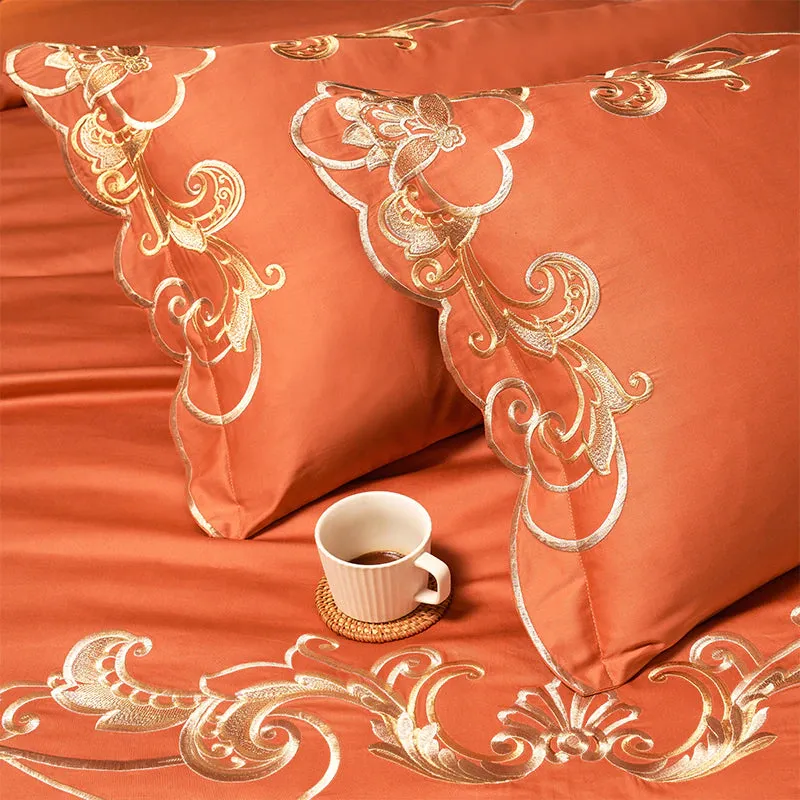 Glamorous Luxury Duvet Set 100% Egyptian Cotton With Golden Embroidery