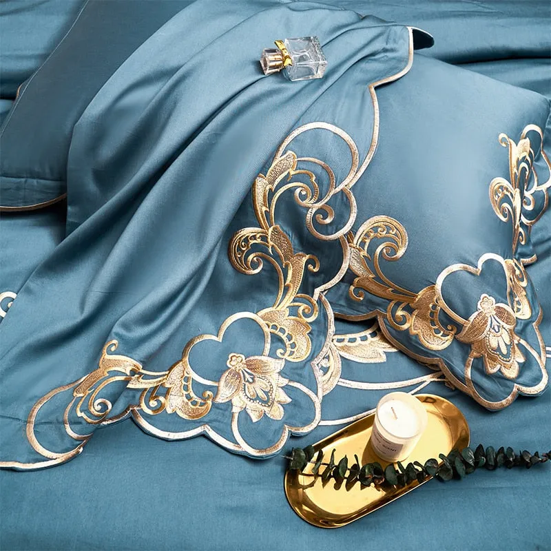 Glamorous Luxury Duvet Set 100% Egyptian Cotton With Golden Embroidery