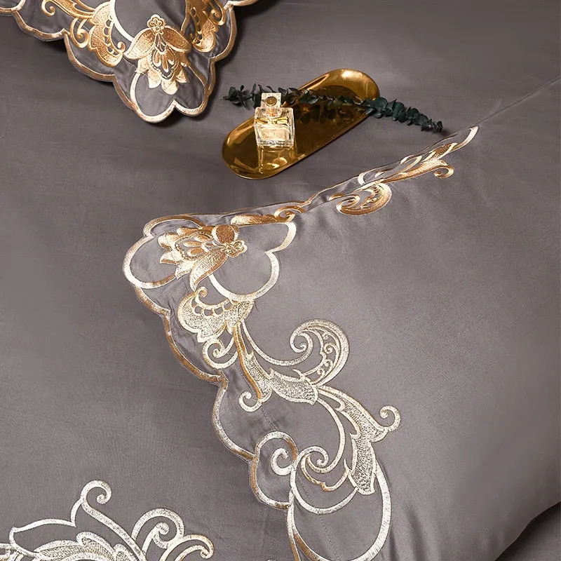 Glamorous Luxury Duvet Set 100% Egyptian Cotton With Golden Embroidery