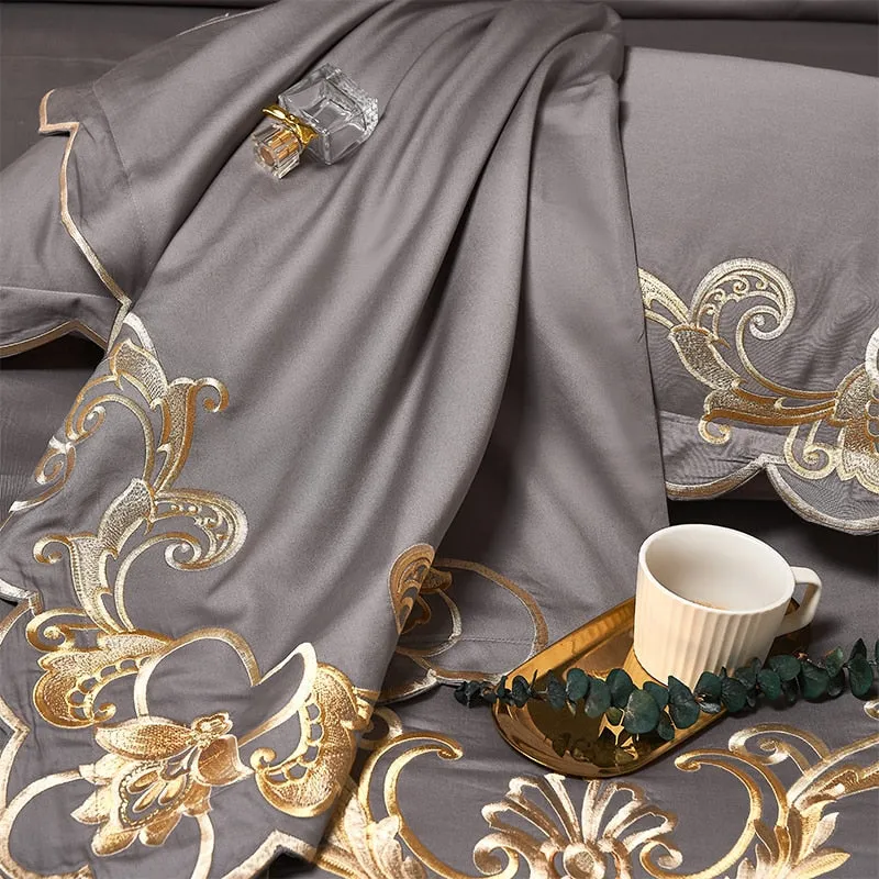 Glamorous Luxury Duvet Set 100% Egyptian Cotton With Golden Embroidery