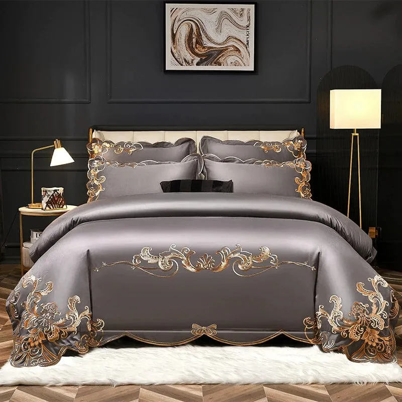 Glamorous Luxury Duvet Set 100% Egyptian Cotton With Golden Embroidery