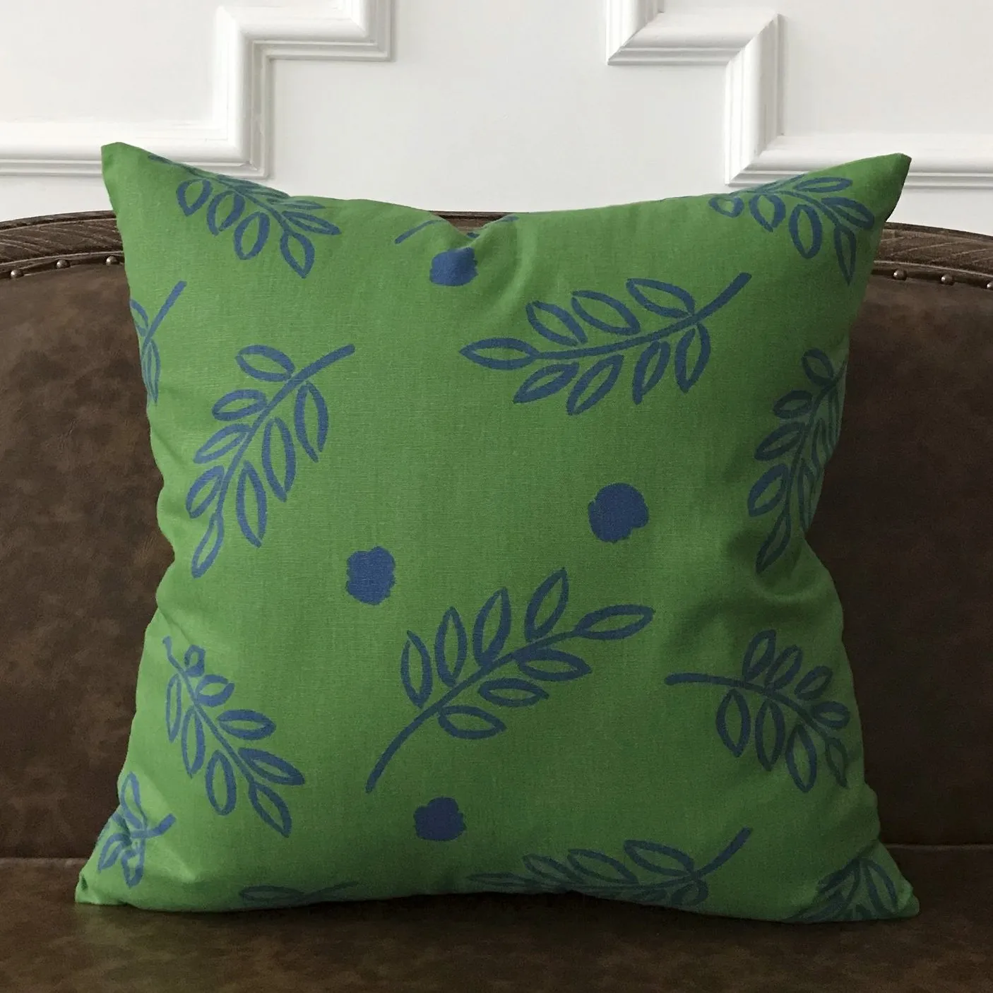 Green and Blue Botanical Throw Pillow Cover 22x22