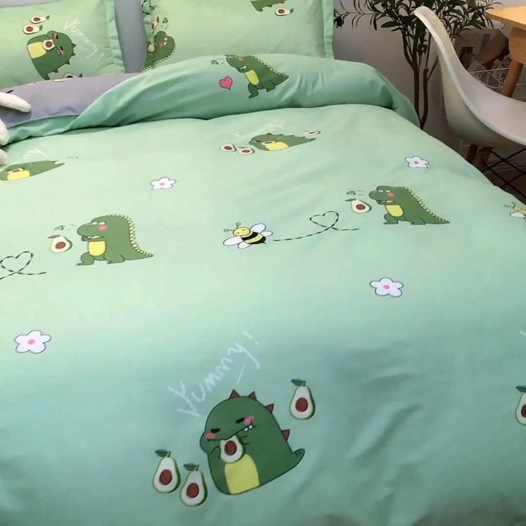 Green Dinosaur and Avocado Bedding Set