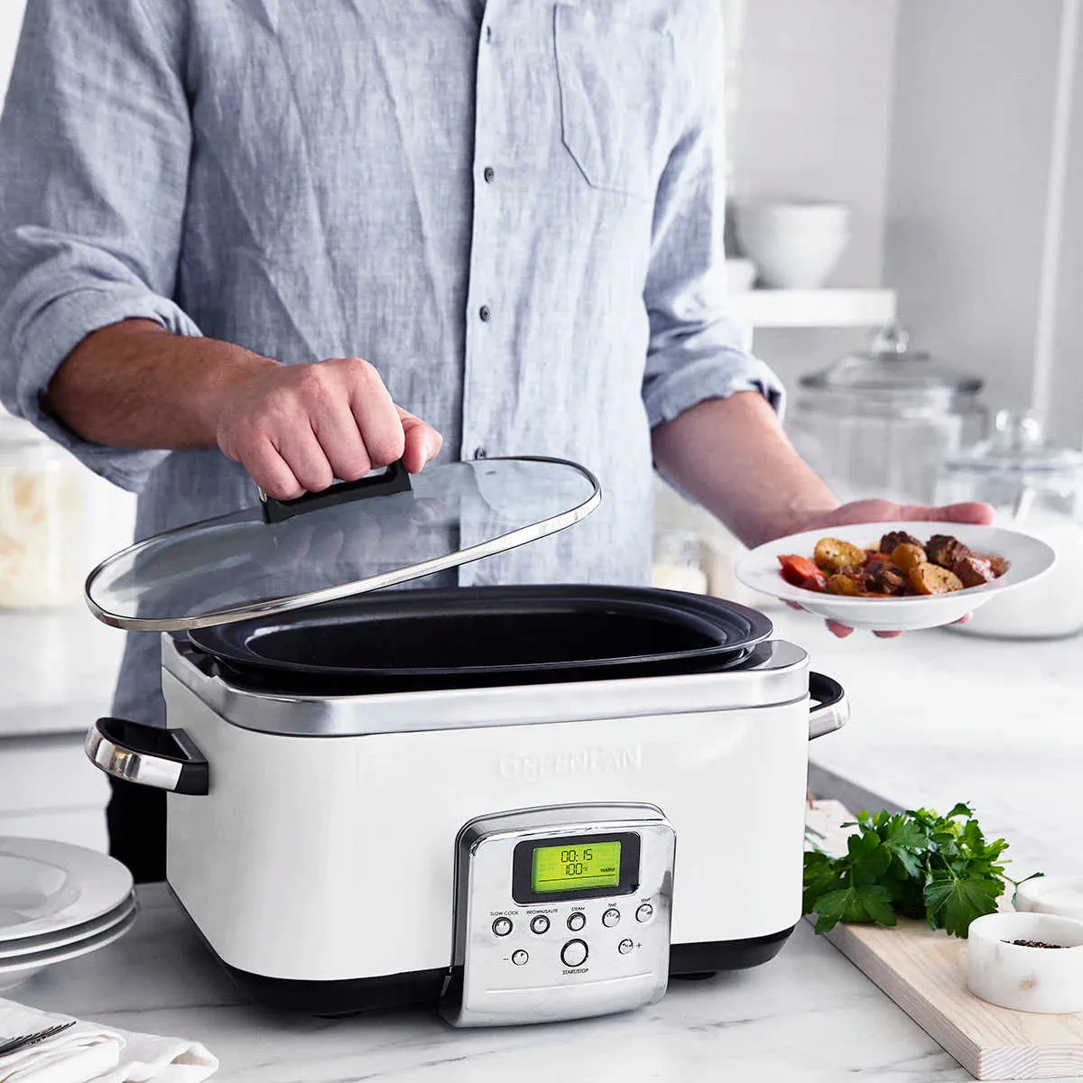 GreenPan Elite Slow Cooker Cloud Cream 6L