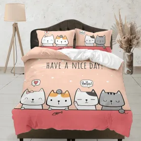 Have a nice day, cat bedding, toddler bedding, kids duvet cover set, gift for cat lovers, baby bedding, baby shower gift, orange bedding