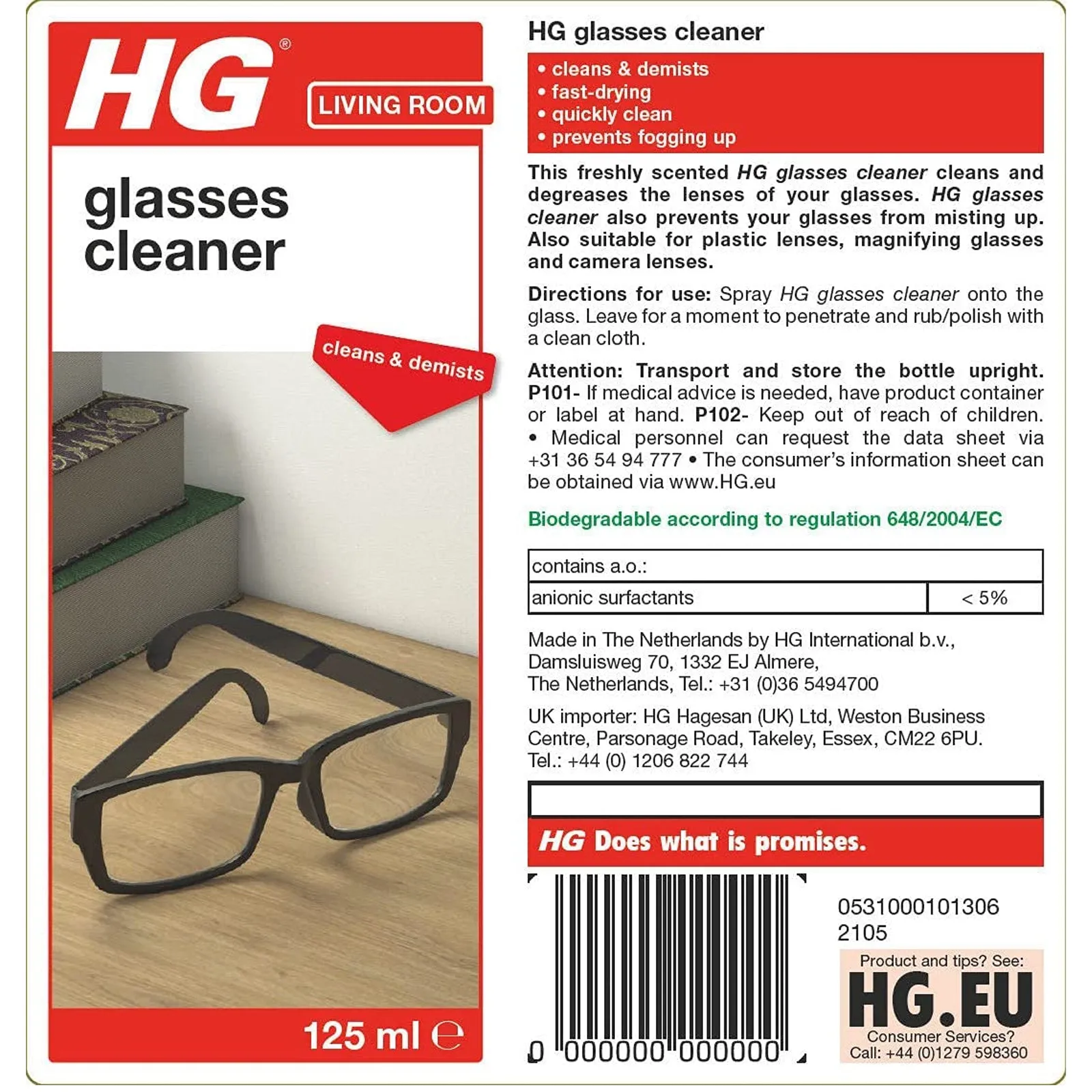 HG Glasses Cleaner 125ml