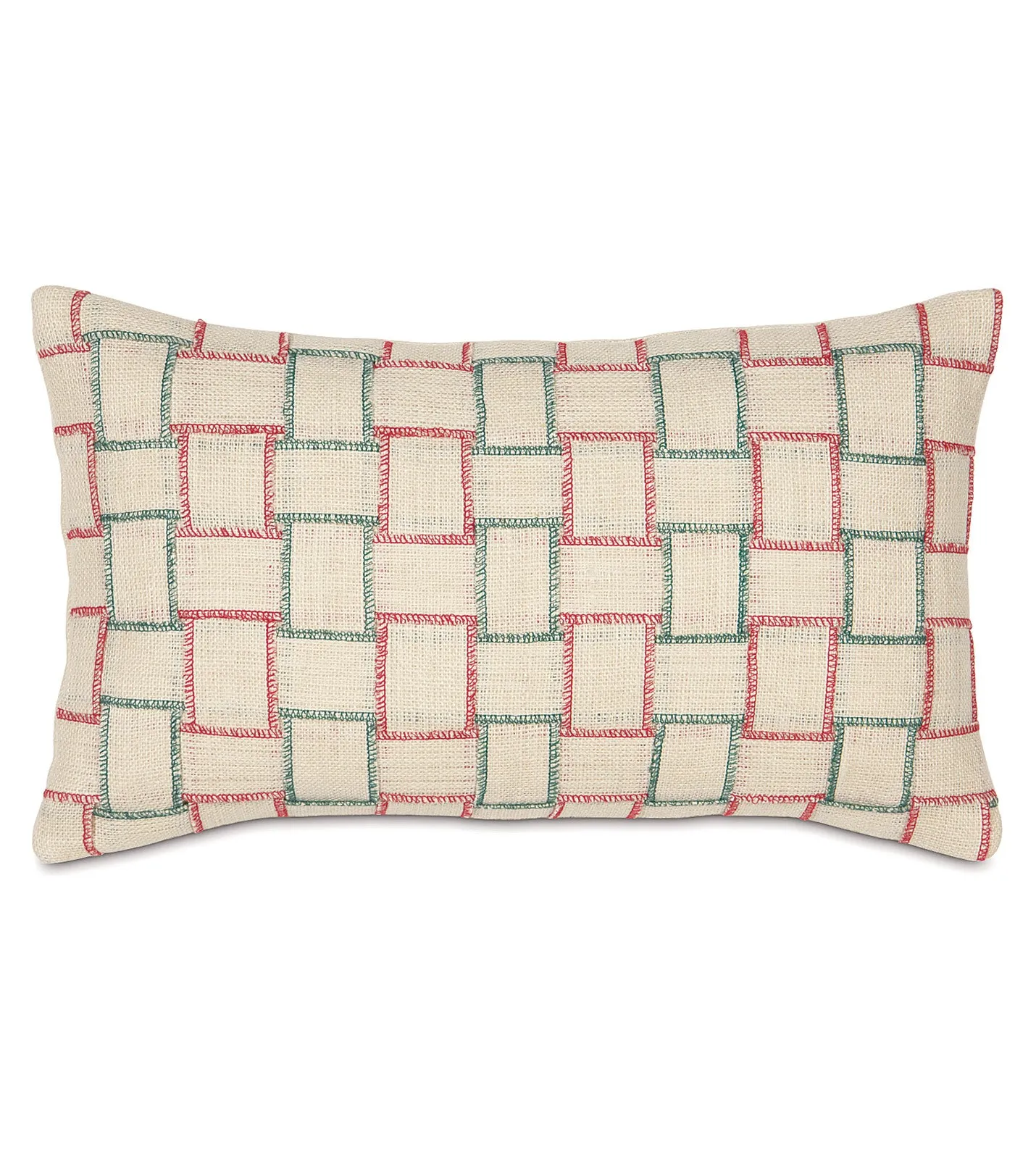 Holiday Woven Plaid Jute Lumbar Pillow Cover 13x22