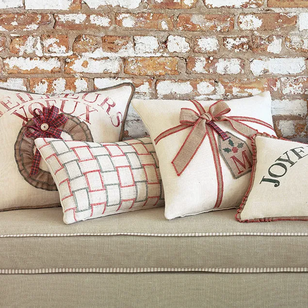 Holiday Woven Plaid Jute Lumbar Pillow Cover 13x22