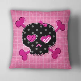 Hot Pink Plaid and Polka Dot Candy Skull Throw Pillow