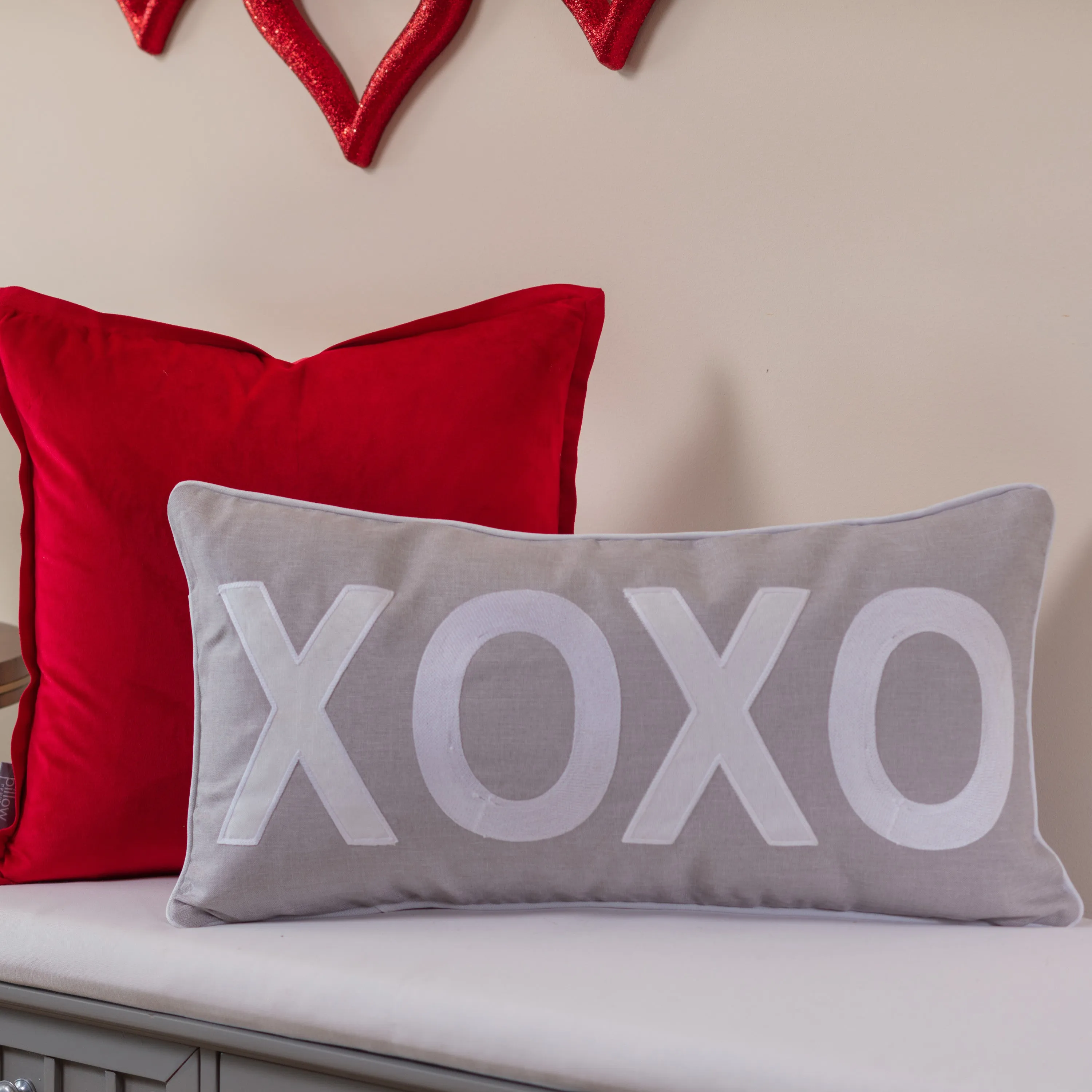 Indoor Valentines XOXO Gray Rectangular 13 X 25 Throw Pillow Cover