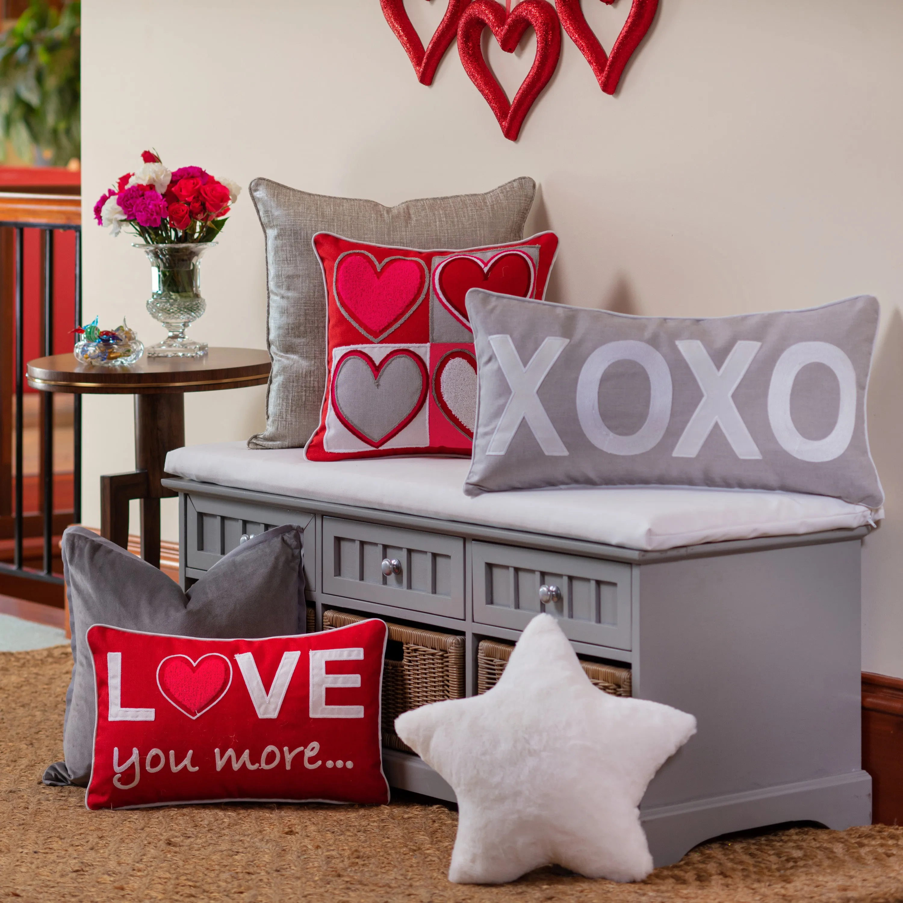 Indoor Valentines XOXO Gray Rectangular 13 X 25 Throw Pillow Cover