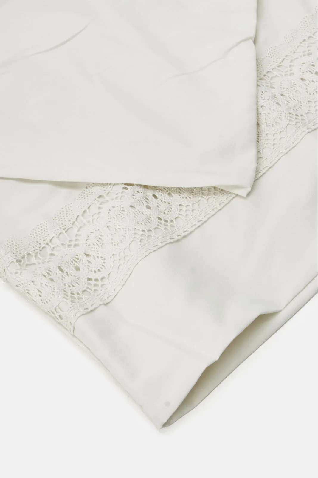 Ivory 2 Piece Lace Trim Duvet Cover Set (Single Size)