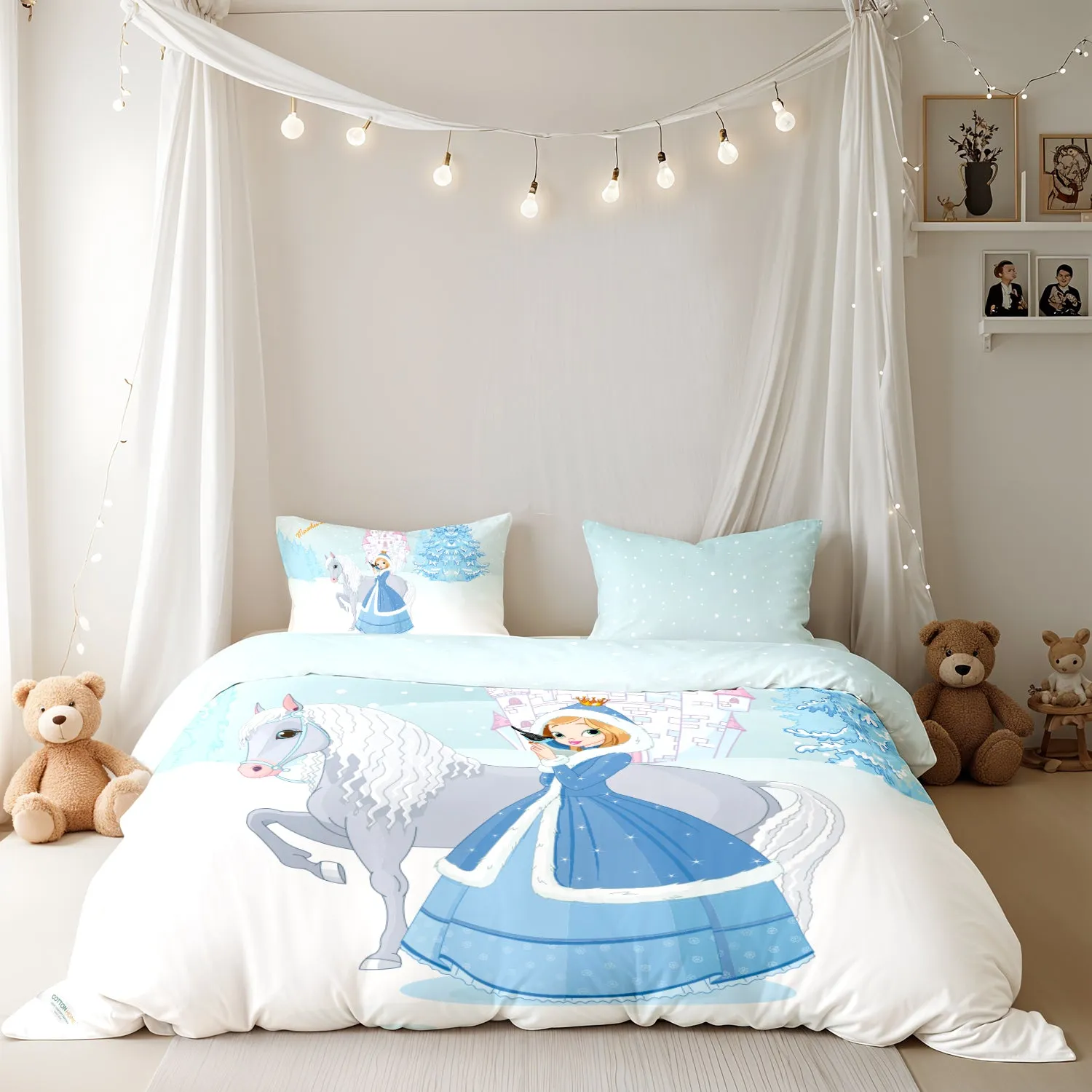 Kids Duvet Cover Set - 4 Pc - Snow Princes Print 160x220cm | Cotton Home