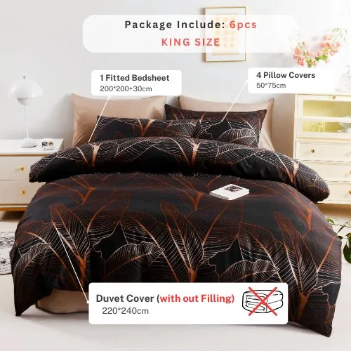 King size 6 pieces Bedding Set without filler, Ombre Print