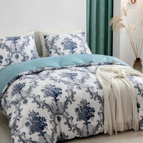 King size 6 pieces without filler, Bohemia design navy color, Bedding Set