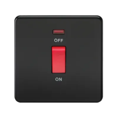 Knightsbridge Screwless 1 Gang 45A Cooker Switch With Neon - Matt Black