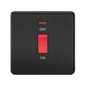 Knightsbridge Screwless 1 Gang 45A Cooker Switch With Neon - Matt Black